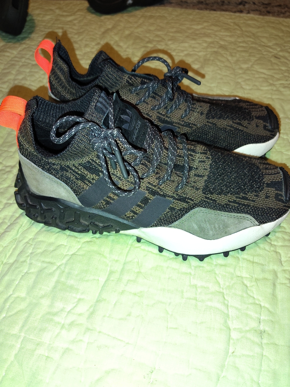 adidas Men’s Black & Olive Knit Trail Sneakers with Orange Heel Loop